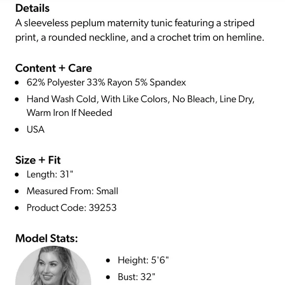 NEW PinkBlush Black Stripped Sleeveless Peplum Maternity Tunic - Picture 8 of 10